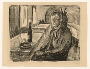 Self-Portrait with Wine Bottle by Edvard Munch