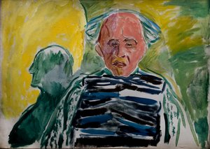Self-portrait wearing a striped pullover
