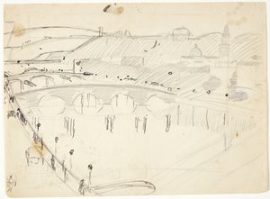 View from a Window by the Lungarno Over the River Towards Santo Spirito and San Miniato Heights, Florence