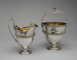 Cream Pitcher and Sugar Basket, c. 1865-1869