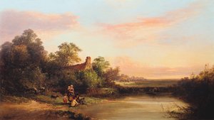 English Landscape with Cottage and Stream by Edward Charles Williams