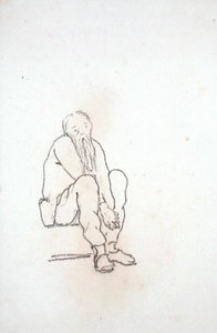 Self Portrait of the Artist, Seated, with his Hands between his Knees, from an Album of Drawings by Edward Coley Burne Jones
