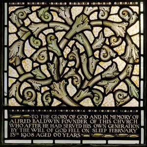 Dedication to Alfred Baldwin from The Joshua Window by Edward Coley and Dearle Burne Jones