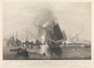 The Hon. E.I. Co. Iron Steam Ship Nemesis, with boats of Sulphur, Calliope, Larne and Starling, destroying the Chinese War Junks, in Anson