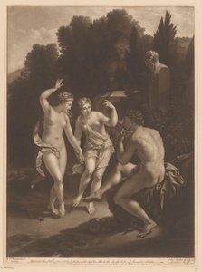 Man Playing Flute for Two Dancing Nymphs