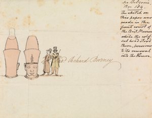 Letter to Rev. Richard Burney with drawing of Colossal Head from British Museum Courtyard by Edward Francis Burney