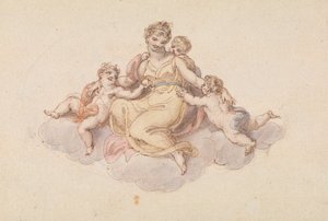 Mother and Children Seated on Cloud by Edward Francis Burney