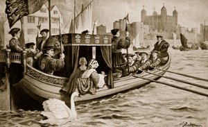 Catherine Howard is conveyed to the tower, illustration from 