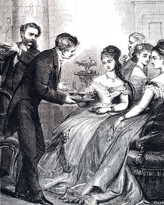 Engraving Depicting a Gentleman Handing a Lady a Dish of Jelly at a Supper