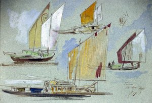 Studies of Venetian boats, at full sail by Edward Lear