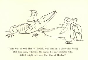 There was an Old Man of Boulak, who sat on a Crocodile