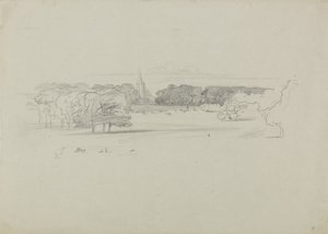 View across a Meadow to a Church, 1834 by Edward Lear