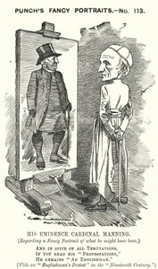 Punch Cartoon: Henry Edward Manning, English Cardinal and Catholic Archbishop of Westminster by Edward Linley (after) Sambourne