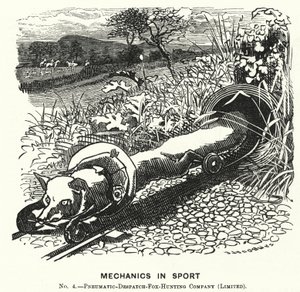 Punch cartoon: Mechanics in Sport. No 4. - Pneumatic Despatch Fox Hunting Company (Limited) by Edward Linley (after) Sambourne