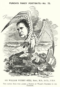 Punch cartoon: Sir William Withey Gull, English physician who treated the Prince of Wales for typhoid and became Physician-in-Ordinary to Queen Victoria by Edward Linley (after) Sambourne