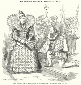 Punch Cartoon: The Lordly Cecil Entertains His Sovereign, Hatfield by Edward Linley (after) Sambourne