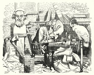Writer at Work in His Study (engraving) by Edward Linley (after) Sambourne