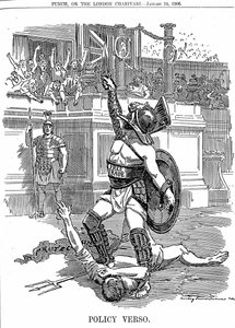 With Return of Liberal Government in Britain, December 1905, Free Trade Was the Policy, Rather Than the Conservative Policy of Protection by Tariff. Cartoon by Edward Linley Sambourne from Punch London 24 January 1906