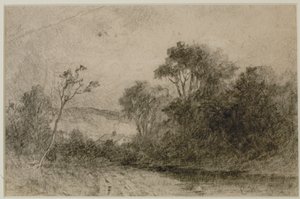 Landscape with Roof Tops Behind Trees by Edward Mitchell Bannister