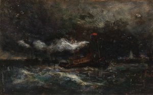 Squall, Brenton Light Boat in Storm, Lighthouse in Background, n.d.