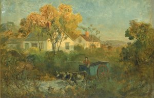The Drinking Pool Man in Cart with Oxen at Pool by Edward Mitchell Bannister