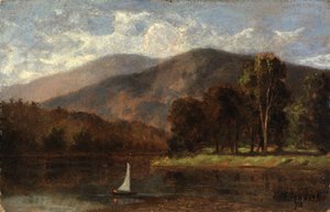 Untitled (sailboat in river) by Edward Mitchell Bannister