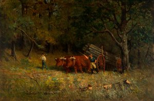 Untitled boy and man with oxen, 1891 by Edward Mitchell Bannister