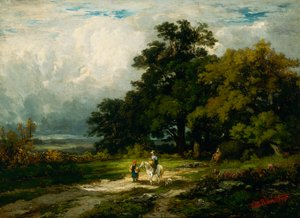Untitled man on horse with woman and dog
