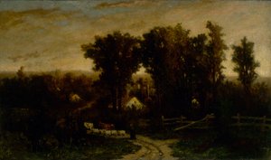 Woman with Cattle and Sheep at Dusk by Edward Mitchell Bannister
