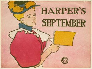 Young Woman in Deep Pink Dress Holding an Issue of Harper