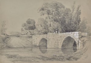 Landscape of a bridge with figures