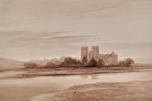 Landscape with Church and River or Lake by Edward Pretty