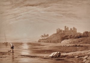 Man with a dog on the beach by Edward Pretty