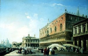 The Piazzetta, Venice, with Numerous Figures by the Doge