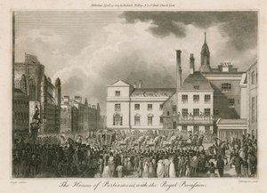 The Houses of Parliament with the Royal Procession by Edward Pugh