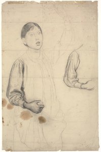 Study for a Standing Girl with Raised Left Arm Together with Details of Her Right Arm by Edward Stott