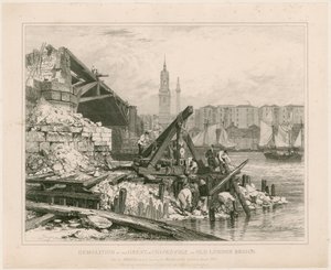Demolition of part of Old London Bridge, March 1832 by Edward William Cooke