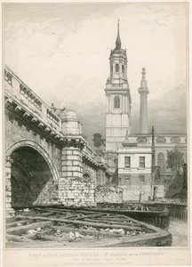 Part of Old London Bridge, St Magnus and the Monument by Edward William Cooke