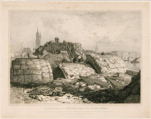 Part of Old London Bridge as It Appeared in June 1832 by Edward William Cooke