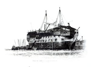 Prison Ship in Portsmouth Harbour: Convicts Going on Board, 1828 by Edward William Cooke