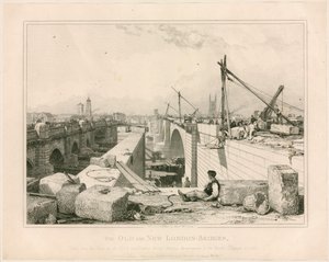 The Old and New London Bridges, 1830 by Edward William Cooke