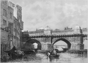 The Southwark End of Old London Bridge, 1831