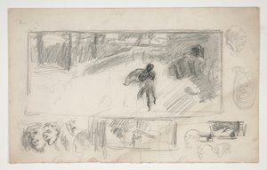 Assorted Sketches (recto); Sketch of a Man in a Cape (verso) by Edwin Austin Abbey