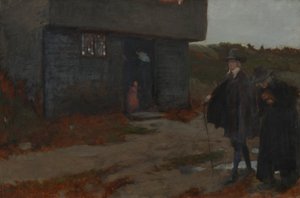 At the Cottage Door (17th Century New England Scene)