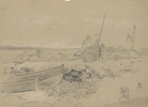 Beach Scene with Dory by Edwin Austin Abbey