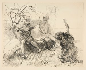 Caliban, Stephano and Trinculo (Ariel Invisible), illustration for Act II, Scene ii, The Tempest by Edwin Austin Abbey