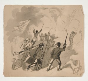 Civil War Battle Scene (recto); Unidentified Illustration of Man in a Forest (verso) by Edwin Austin Abbey