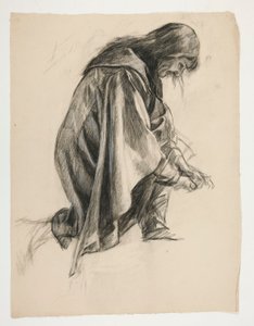 Figure Study for Sir Lancelot and Sir Bors Outfit Galahad with His Spurs, from The Quest of the Holy Grail (second of a series of fifteen paintings for the Boston Public Library, completed in 1901) by Edwin Austin Abbey