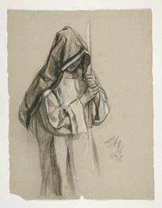Figure Study for Sir Lancelot and Sir Bors Outfit Galahad with His Spurs, from The Quest of the Holy Grail (second of a series of fifteen paintings for the Boston Public Library, completed in 1901) by Edwin Austin Abbey