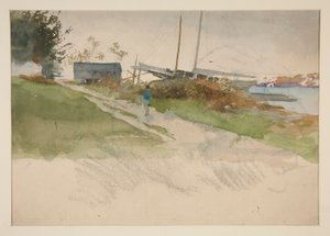 Landscape with Figure Walking Along a Path, Water in Distance by Edwin Austin Abbey